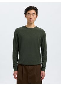 Rundhalspullover Selected "SLHBERG CREW NECK NOOS", Herren, Gr. M, forest night detail:twist, Strick, Obermaterial: 100% Baumwolle, unifarben, regular fit normal, Rundhals, Rippb&uuml;ndchen, Pullover Rundhalspullover, Baumwolle, regular fit