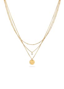 Silberkette Elli "Halskette Layer Pl&auml;ttchen Wei&szlig; 925 Sterling Silber vergoldet, mit Kristallen von Swarovski" Gr. 40, gold, Halsketten, Damen, Silber 925 (Sterlingsilber), Silberkette