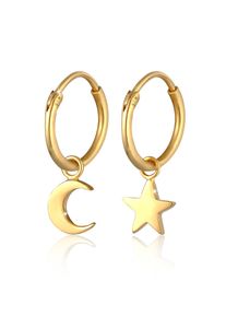 Paar Creolen Elli "Ohrringe Creolen Sterne Mond Trend 925 Silber" Gr. 22, gold, Ohrringe, Damen, ohne Stein, Silber 925 (Sterlingsilber), Paar Creolen