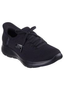 Slip-On Sneaker Skechers "SUMMITS-NEW DAILY", Damen, Gr. 43, schwarz (schwarz, uni), Textil, Schuhe Slip-On Sneaker, Slipper, Freizeitschuh in veganer Verarbeitung