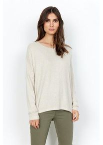 Rundhalsshirt soyaconcept "SC-BIARA 1", Damen, Gr. XL, 91620 cream melange, Feinstrick, Obermaterial: 74% Viskose, 21% Polyester, 5% Elasthan, meliert, regular fit Po-bedeckend, Rundhals, Shirts Rundhalsshirt, bequemer Pullover, elastische Viskose-Qualit&auml;t in melierter Optik