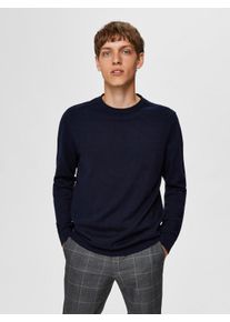 Rundhalspullover Selected "SLHBERG CREW NECK NOOS", Herren, Gr. L, blau (navy blazer), Strick, Obermaterial: 100% Baumwolle, unifarben, regular fit normal, Rundhals, Rippb&uuml;ndchen, Pullover Rundhalspullover, Baumwolle, regular fit