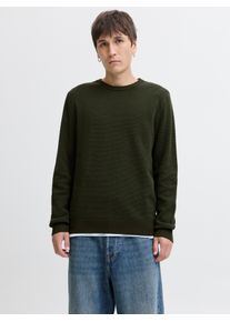 Jack & Jones Rundhalspullover JACK & JONES "JJEGLOBE KNIT CREW NECK NOOS", Herren, Gr. L, duffel bag, Strick, Obermaterial: 100% Baumwolle, unifarben, regular fit taillenbedeckt, Rundhals, Rippb&uuml;ndchen, Pullover Rundhalspullover, in Strick Optik