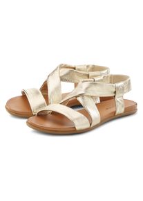 Sandale Lascana "Sommerschuh", Damen, Gr. 41, gold (goldfarben), Obermaterial: 100% Rindsleder. Decksohle: 100% Rindsleder. Laufsohle: 100% Synthetik, unifarben, Schuhe Sandale, aus Leder mit raffinierten Riemchen, Sandalette, Sommerschuh