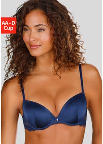 Push-up-BH Lascana "Alana", Damen, Gr. 85, Cup C, blau (dunkelblau), Spitze, Obermaterial: 41% Seide, 33% Polyester, 20% Polyamid, 6% Elasthan, BHs Push-up-BH, mit hohem Seidenanteil und edler Spitze, Dessous