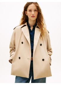 Kurzjacke Tommy Hilfiger "COTTON SHORT TRENCH", Damen, Gr. XS (34), beige, Web, Obermaterial: 100% Baumwolle, unifarben, regular fit normal, Jacken Kurzjacke, Baumwolle, Trenchcoat Style