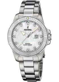 Quarzuhr Festina "Boyfriend Collection", silber (silberfarben, perlmuttfarben), Armbanduhren, Damen, Quarzuhr, Armbanduhr, Damenuhr, Edelstahlarmband, bis 10 bar wasserdicht, Datum