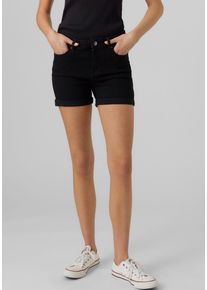 V&eacute;ro Moda Jeansshorts VERO MODA "VMLUNA MR FOLD SHORTS MIX GA NOOS", Damen, Gr. M (38), N-Gr, schwarz, Denim/Jeans, Obermaterial: 72% Baumwolle, 26% Polyester, 2% Elasthan, unifarben, slim fit kurz, Jeans Jeansshorts, mit Umschlagsaum