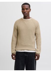 Jack & Jones Rundhalspullover JACK & JONES "JJPANNEL KNIT CREW NECK AW25", Herren, Gr. S, crockery, Strick, Obermaterial: 58% Polyacryl, 42% Baumwolle, unifarben, relaxed fit normal, Rundhals, Pullover Rundhalspullover