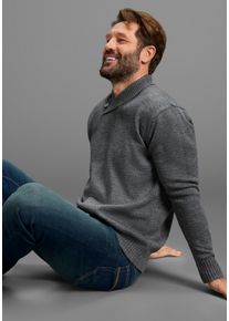 Schalkragenpullover DELMAO "Neue Kollektion Ideal f&uuml;r die &Uuml;berganszeit", Herren, Gr. S (44/46), grau melange, Strick, Obermaterial: 80% Polyacryl, 20% Polyester, unifarben, regular fit normal, Pullover Schalkragenpullover, aus weichem Strickmaterial, mit Schalkragen, Regular Fit, Langarm