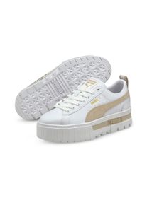 Sneaker Puma "MAYZE LTH WN'S", Damen, Gr. 37,5, wei&szlig; (Puma wei&szlig;, peyote), Leder, Synthetik, unifarben, Schuhe Sneaker, mit Plateau-Sohle, herausnehmbare Innensohle