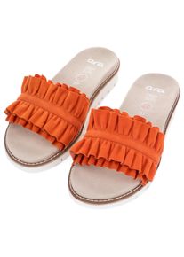 Pantolette Ara "KENT", Damen, Gr. 38, orange, Veloursleder, unifarben, Schuhe Pantolette, Slides, Flats, Sandale mit geraffter Bandage