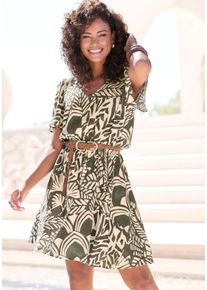 Sommerkleid Lascana, Damen, Gr. 36, N-Gr, gr&uuml;n (gr&uuml;n, creme bedruckt), Web, Obermaterial: 100% Viskose, bedruckt, figurumspielend kurz, V-Ausschnitt, Fl&uuml;gel&auml;rmel, Kleider Sommerkleid, mit Alloverprint, Fl&uuml;gel&auml;rmel, Sommerkleid, Webware
