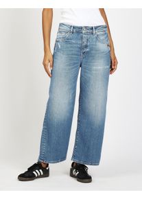 5-Pocket-Jeans Gang "94JUL CROPPED", Damen, Gr. 30, N-Gr, midblau worn, out, Denim/Jeans, Obermaterial: 90% Baumwolle, 8% Polyester, 2% Elasthan, gerade kn&ouml;chelfrei, Jeans 5-Pocket-Jeans, mit verk&uuml;rzter Beinl&auml;nge
