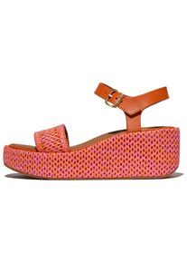 Keilsandalette fitflop "PLATFFORMS WOVEN WEDGE", Damen, Gr. 37, orange (orange, rose), Leder, Textil, geflochten, Schuhe Keilsandalette, Plateau Sandale, Sommerschuh in raffinierter Optik