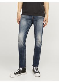 Jack & Jones Slim-fit-Jeans JACK & JONES "JJIGLENN JJLUKE GE 938 NOOS", Herren, Gr. 34, L&auml;nge 30, blau (blau denim), Denim/Jeans, Obermaterial: 98% Baumwolle, 2% Elasthan, Abriebeffekte, slim fit kn&ouml;chellang, Jeans Slim-fit-Jeans