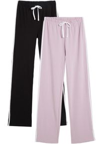 Jerseyhose bonprix, Damen, Gr. 32/34 (XS), N-Gr, schwarz, rauchflieder, Jersey, Obermaterial: 95% Baumwolle, 5% Elasthan, kontrastfarbene Details, meliert, unifarben, straight fit lang, Hosen Jerseyhose, Gummizugbund mit Bindeband, kontrastfarbiger Seitenstreifen