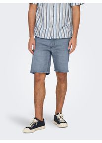 Only & Sons Shorts ONLY & SONS "ONSWEFT PIM DNM SHORTS VD CE BOX", Herren, Gr. M, N-Gr, blau (light blau denim), Web, Obermaterial: 79% Baumwolle, 20% Polyester, 1% Elasthan, unifarben, regular fit ca. Mitte Oberschenkel, Hosen Shorts