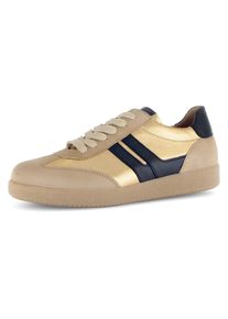 Sneaker Gabor, Damen, Gr. 38, schwarz (karamell, schwarz), Glattleder, Ziegenveloursleder, kontrastfarbene Details, Schuhe Sneaker, Freizeitschuh, Halbschuh, Schn&uuml;rschuh mit gepolstertem Schaftrand