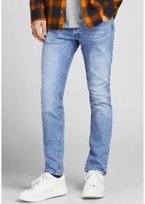 Jack & Jones Slim-fit-Jeans JACK & JONES "JJIGLENN Jeans mit schmaler Beinform und Stretch f&uuml;r Komfort", Herren, Gr. 33, L&auml;nge 32, blau (light blau denim), Denim/Jeans, Obermaterial: 98% Baumwolle, 2% Elasthan, Abriebeffekte, slim fit lang, Jeans Slim-fit-Jeans, Baumwollmischung, slim fit, Topseller