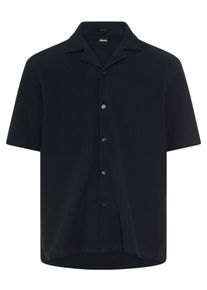 Kurzarmhemd BOSS "C-LARS CAMP B-262", Damen, Gr. XXL, N-Gr, dunkelblau404, Jersey, Obermaterial: 97% Baumwolle, 3% Elasthan, unifarben, relaxed fit h&uuml;ftbedeckend, abgesteppte Kante, Hemden Kurzarmhemd, mit Freizeitkragen, Relaxed Fit