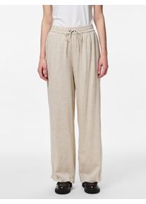 Schlupfhose Pieces "PCPIA HW WIDE PANTS WVN NOOS", Damen, Gr. XL, N-Gr, beige (birch detail:melange), Web, Obermaterial: 70% Viskose, 30% Leinen, meliert, normal, Hosen Schlupfhose, Sommerhose, mit Leinen