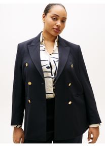 Jackenblazer Tommy Hilfiger Curve "CRV TIMELESS WOOL DB BLAZER", Damen, Gr. 54, schwarz night navy, Web, Obermaterial: 54% Polyester, 44% Wolle, 2% Elasthan, unifarben, regular fit normal, Blazer Jackenblazer, in gro&szlig;en Gr&ouml;&szlig;en, mit Wolle