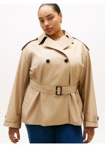 Bikerjacke Tommy Hilfiger Curve "CRV COTTON SHORT TRENCH", Damen, Gr. 50, beige, Web, Obermaterial: 100% Baumwolle, unifarben, regular fit normal, Jacken Bikerjacke, in gro&szlig;en Gr&ouml;&szlig;en