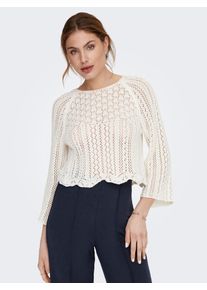 Rundhalspullover Only "ONLNOLA LIFE 3/4 PULLOVER KNT NOOS", Damen, Gr. L, wei&szlig; (cloud dancer), Strick, Obermaterial: 70% Baumwolle, 30% Polyester, unifarben, taillenlang, Rundhals, Strickb&uuml;ndchen, Pullover Rundhalspullover