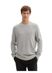 Rundhalspullover Tom Tailor, Herren, Gr. S, grau (bright stone grau melange), Strick, Obermaterial: 100% Baumwolle, unifarben, regular fit taillenlang, Rundhals, B&uuml;ndchen, Pullover Rundhalspullover, mit Rundhalsausschnitt