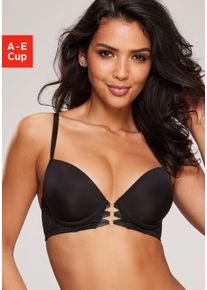 Push-up-BH Lascana "Eleonora", Damen, Gr. 85, Cup C, schwarz, Spitze, Obermaterial: 60% Polyamid, 35% Polyester, 5% Elasthan, BHs Push-up-BH, mit feiner Schn&uuml;rung in Satin-Optik, sexy Dessous, Amira-Kollektion
