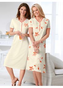 Nachthemd Ascafa "Kurzarm-Nachthemden", Damen, Gr. 36/38, Normalgr&ouml;&szlig;en, gelb (vanille, vanille, bedruckt), 100% Baumwolle, bedruckt, gebl&uuml;mt, gemustert, unifarben, Kleider Nachthemd