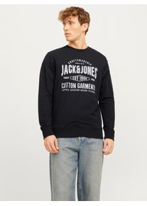 Jack & Jones Sweatshirt JACK & JONES "JJJEANS SWEAT O-NECK", Herren, Gr. S, schwarz, angeraute Sweatware, Obermaterial: 100% Baumwolle, bedruckt, normal, Rundhals, Rippb&uuml;ndchen, Sweatshirts Sweatshirt