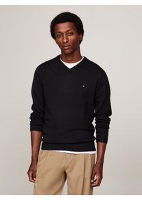 V-Ausschnitt-Pullover Tommy Hilfiger "PIMA ORG CTN CASHMERE V NECK", Herren, Gr. L, schwarz, Obermaterial: 92% Baumwolle, 8% Kaschmir, V-Ausschnitt, Pullover V-Ausschnitt-Pullover