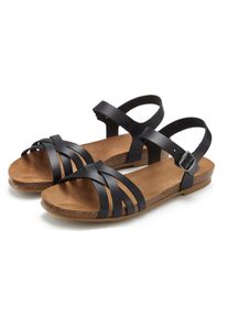Sandale Lascana "Sandalette, Sommerschuh, offener Schuh", Damen, Gr. 43, schwarz, Obermaterial: 100% Rindsleder. Decksohle: 100% Rindsleder. Laufsohle: 100% Synthetik, unifarben, Basic, Schuhe Sandale, aus Leder mit Korkfu&szlig;bett