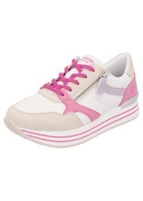 Plateausneaker Remonte, Damen, Gr. 39, beige (wei&szlig;, creme, pink), Leder, Lederimitat, kontrastfarbene Details, Schuhe Plateausneaker, Freizeitschuh, Halbschuh, Schn&uuml;rschuh mit loser Soft-Einlage