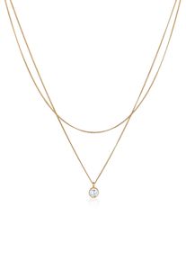Silberkette Elli "Halskette 2-lagig Layer Zirkonia Solit&auml;r 925 Silber" Gr. 40, gold, Halsketten, Damen, Silber 925 (Sterlingsilber), Silberkette
