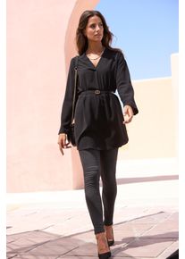 Longbluse Lascana, Damen, Gr. 46, schwarz, Web, Obermaterial: 100% Polyester, unifarben, figurumspielend kniefrei, tiefer V-Ausschnitt, mit Riegel, Blusen Longbluse, aus glatter Ware, lockeres Blusenkleid, Topseller