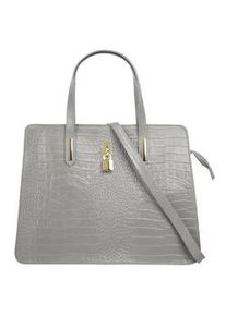 Henkeltasche CLUTY, Damen, Gr. B/H/T: 36cm x 28cm x 8cm onesize, grau, Leder, Reptilienpr&auml;gung, Taschen, echt Leder, Made in Italy