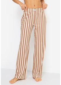 Pyjamahose LSCN BY LASCANA, Damen, Gr. 44/46, N-Gr, braun, ros&eacute;gold, gestreift, Single Jersey, Obermaterial: 50% Baumwolle, 50% Viskose, gestreift, mehrfarbig, weit lang, Hosen Pyjamahose, mit weitem Bein