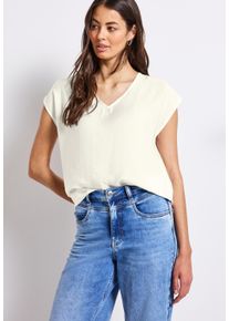 Shirtbluse Street One, Damen, Gr. 34, wei&szlig; (sanftes wei&szlig;), Web, Obermaterial: 88% Viskose, 12% Polyamid, unifarben, l&auml;ssig geschnitten h&uuml;ftbedeckend, V-Ausschnitt, Blusen Shirtbluse, mit V-Neck