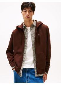 Sweatshirt Tommy Jeans "TJM REG S FLAG ZIP FLEECE THRU", Herren, Gr. S, braun (rich braun), Sweatware, Obermaterial: 80% Baumwolle, 20% Polyester, regular fit, breiter Bund, Sweatshirts Sweatshirt, mit bestickten Markenlogo auf Brusth&ouml;he