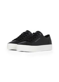 Sneaker Calvin Klein Jeans "BOLD VULC FLATF LOW LTH IN", Damen, Gr. 39, schwarz-wei&szlig; (schwarz, wei&szlig;), Leder, unifarben, Schuhe Sneaker, Halbschuh, Schn&uuml;rschuh, Freizeitschuh mit CK-Logo an der Ferse