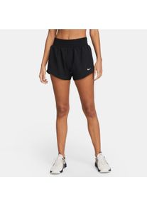 Trainingsshorts Nike "DRI-FIT ONE WOMEN'S MID-RISE BRIEF-LINED SHORTS", Damen, Gr. XL, N-Gr, schwarz (schwarz, reflective silv), Obermaterial: 100% Polyester. Futter: 90% Polyester, 10% Elasthan, Hosen Trainingsshorts