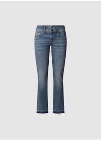 Slim-fit-Jeans Pepe Jeans "SLIM JEANS LW", Damen, Gr. 27, L&auml;nge 30, blau (light destroyed blau), Denim/Jeans, Obermaterial: 99% Baumwolle, 1% Elasthan, Destroyed-Effekte, slim fit lang, Jeans Slim-fit-Jeans, mit doppeltem Knopfverschluss