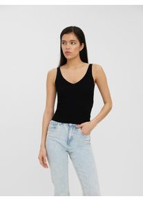 V&eacute;ro Moda Stricktop VERO MODA "VMGLORY SL RIB TOP", Damen, Gr. M, schwarz, Feinstrick, Obermaterial: 80% Viskose, 20% Nylon, unifarben, sehr figurbetont normal, V-Ausschnitt, Tops Stricktop, Viskosemischung
