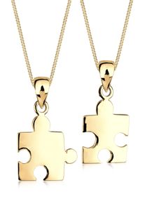 Ketten-Set Elli "Halskette Partnerketten Puzzlest&uuml;cke 925 Silber" Gr. 45, gold, Halsketten, Damen, ohne Stein, Silber 925 (Sterlingsilber), Ketten-Set