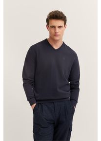V-Ausschnitt-Pullover Bugatti "Basic Essential", Herren, Gr. S, blau (marine), 100% Baumwolle, regular fit, V-Ausschnitt, Rippb&uuml;ndchen, Pullover V-Ausschnitt-Pullover, aus reine Baumwolle