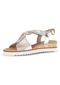 Sandalette Gabor "GENUA", Damen, Gr. 40, gold (goldfarben), Glattleder, metallic, Schuhe Sandalette, Keilabsatz, Sommerschuh, Riemchensandale in Komfortweite G (=weit)