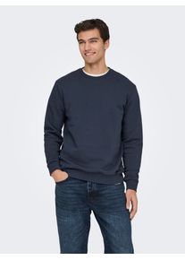 Only & Sons Sweatshirt ONLY & SONS "ONSCERES CREW NECK NOOS", Herren, Gr. S, blau (blau nights), angeraute Sweatware, Obermaterial: 57% Baumwolle, 43% Polyester, unifarben, regular fit normal, Rundhals, Rippb&uuml;ndchen, Sweatshirts Sweatshirt, Baumwollmischung, regular fit